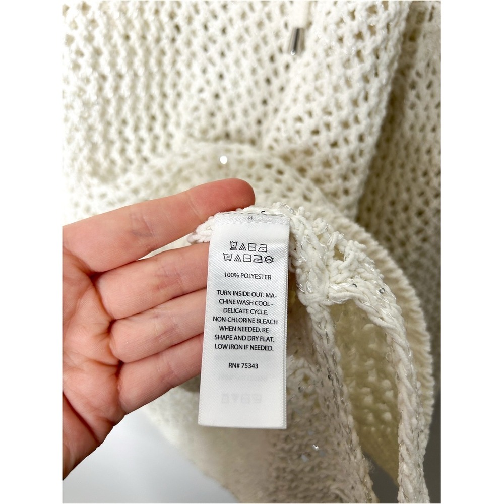 Joie Womens Neutral Open Knit Coastal Sparkle Sweater Hooded Sweatshirt Large L - Picture 5 of 6